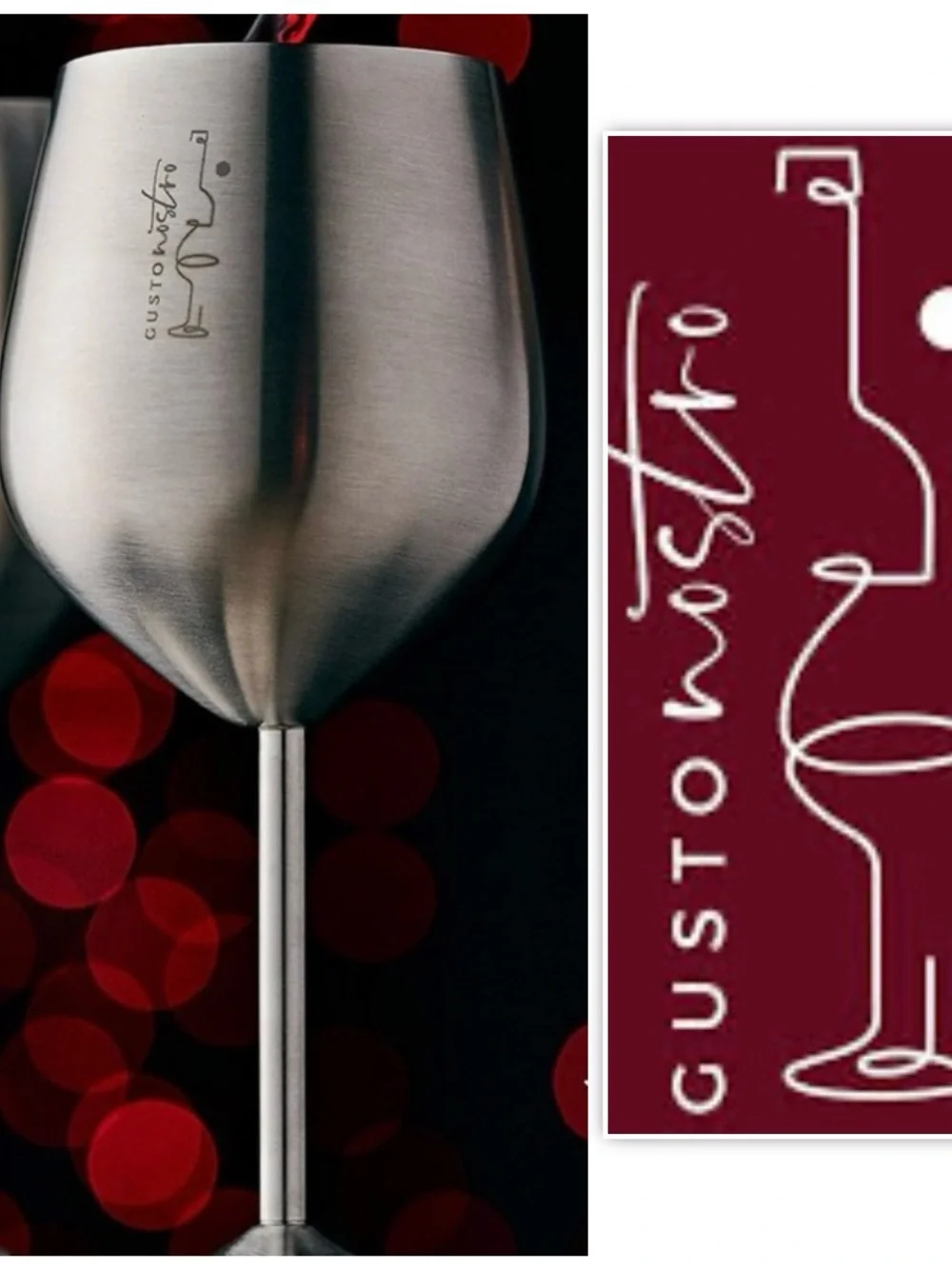 Gusto Nostro Stainless Steel Wine Glass - 18 oz - Cute, Set of 2, Silver